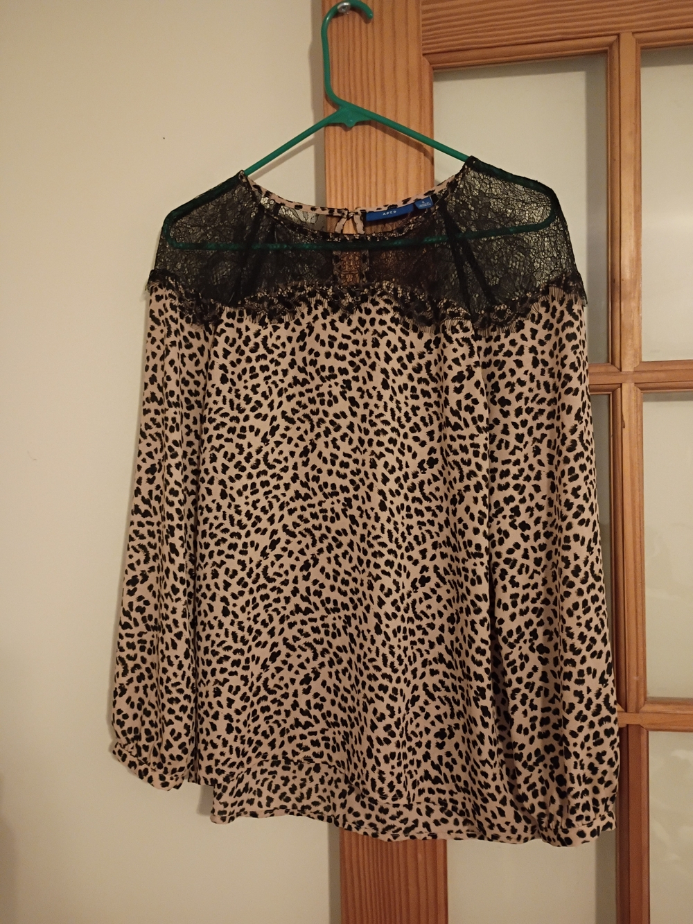 Apt. 9 Black Lace Yoke Tan Leopard Blouse